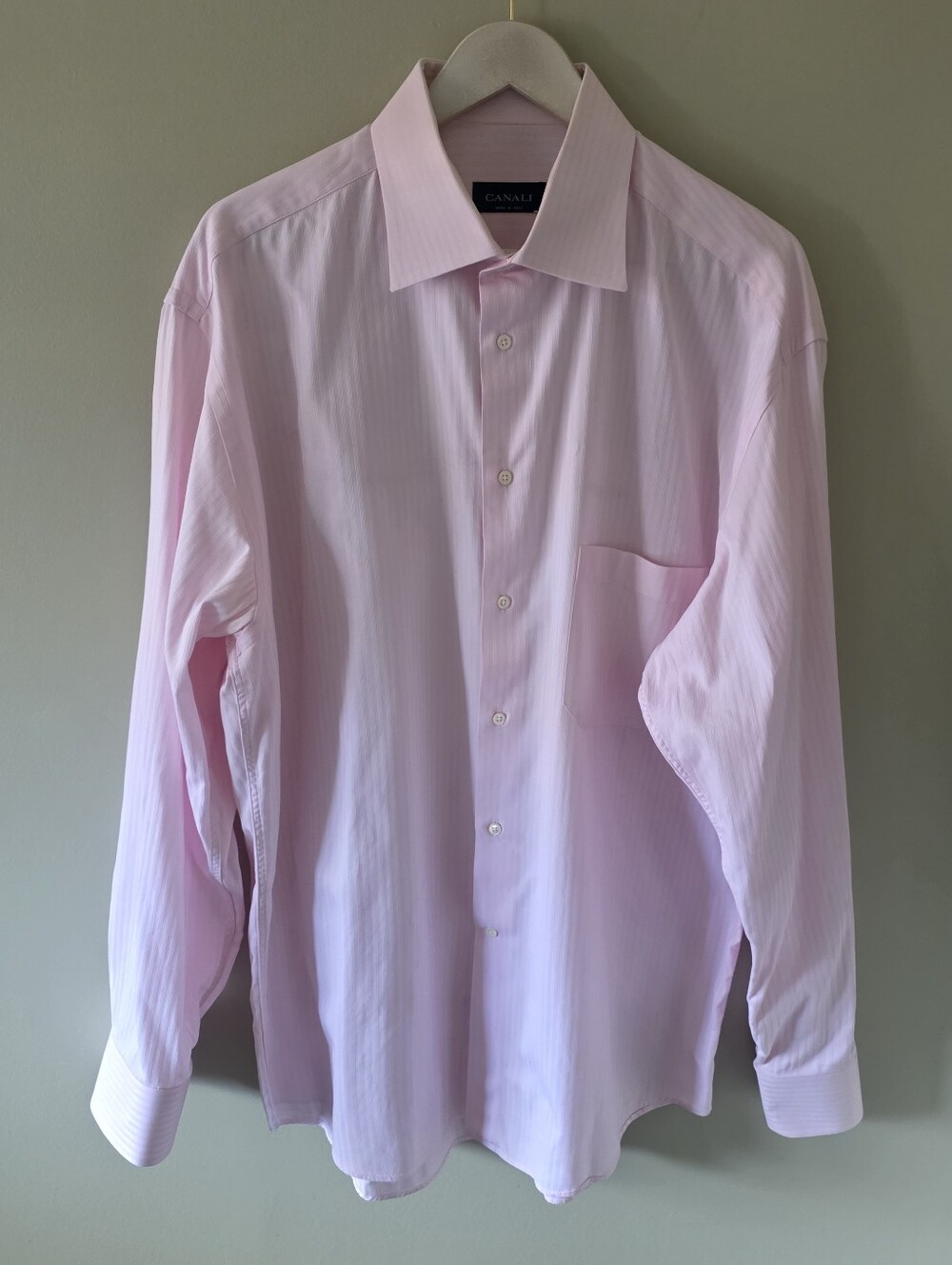 NWOT Canali Pink Jacquard Stripe Dress Shirt Size 17 Old Money Italian Luxury